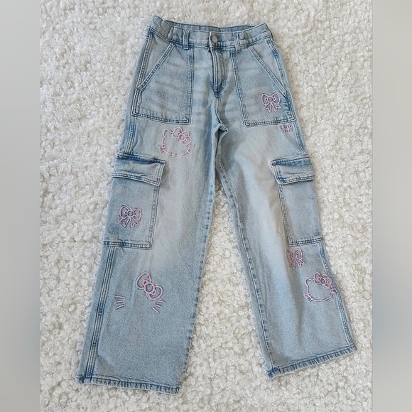 Sanrio Hello Kitty H&M Teen Girl US 12 Loose Fit Wide Leg Cargo Jeans Denim - Picture 13 of 16